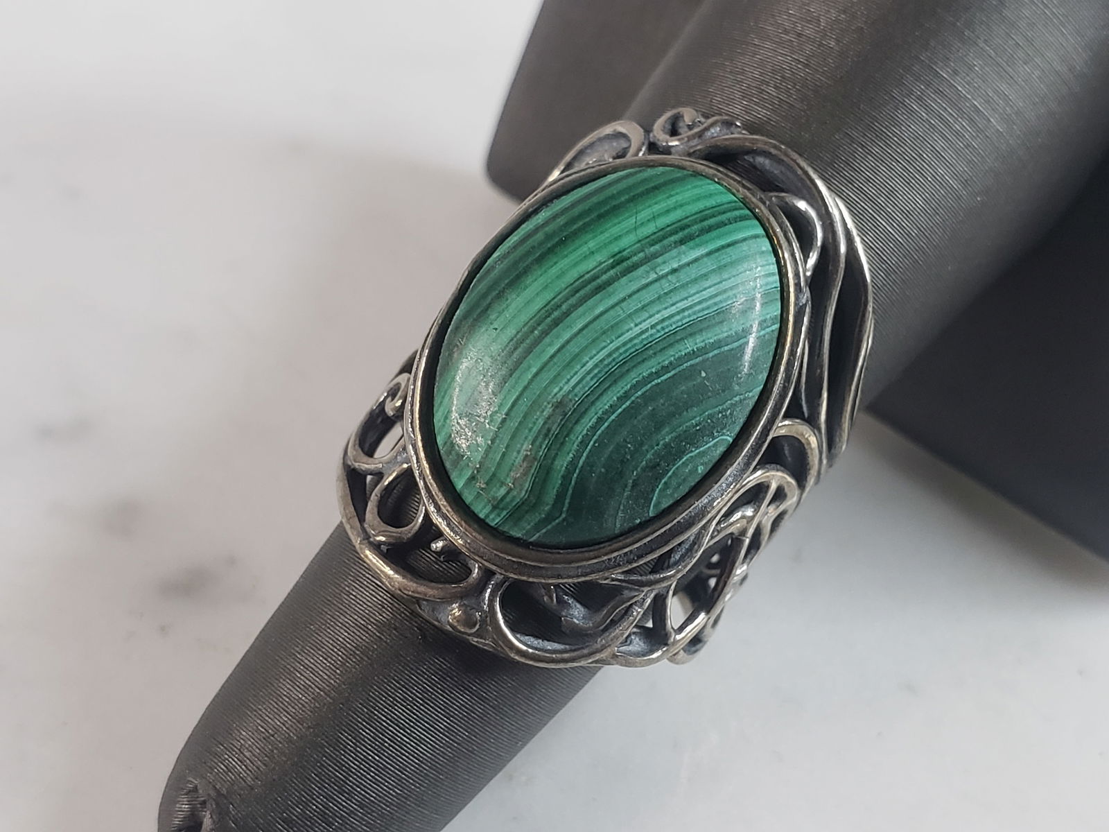 Womens Vintage Estate Sterling Silver Malachite Israel Ring (1 of 6)