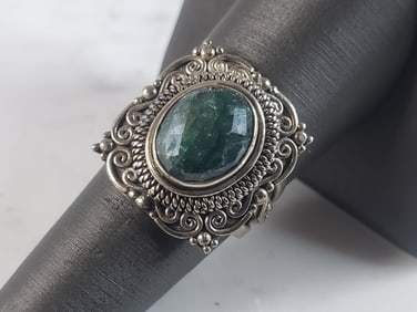Womens Vintage Estate Sterling Silver Aventurine Ring