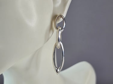Womens Vintage Estate Sterling Silver Modernist Dangle Earrings