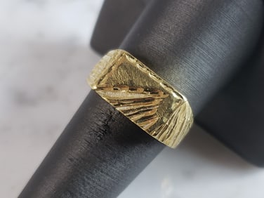 Mens Vintage Estate 14K Yellow Gold Modernist Ring