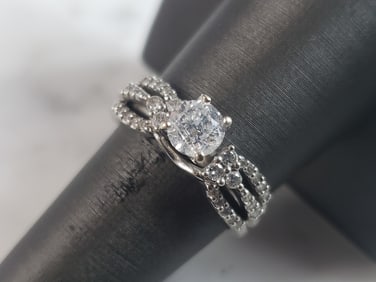 Womens Vintage Estate 14k White Gold Diamond Engagement Ring