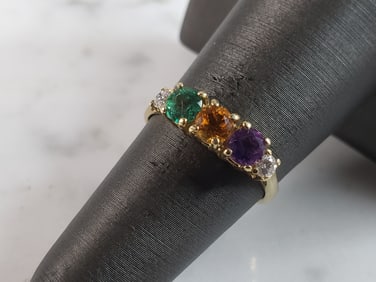 Womens Vintage Estate 14K Yellow Gold Gemstone Tiara Ring