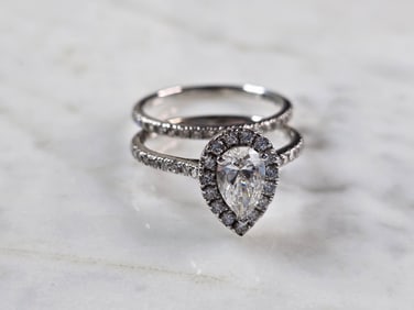 Womens Estate 14k White Gold Lab Diamond Ring Set