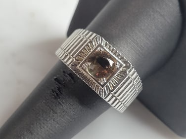 Mens Estate Sterling Silver Modernist Citrine Ring