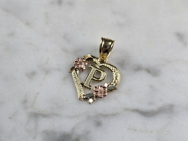 Womens 10K Yellow & Rose Gold Initial Letter " P "  Heart Pendant