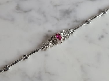 Womens Vintage Estate Sterling Silver Garnet CZ Bracelet