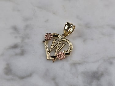 Womens 10K Yellow & Rose Gold Initial Letter " W "  Heart Pendant
