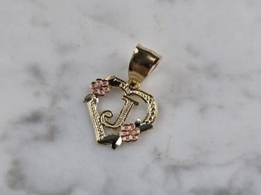 Womens 10K Yellow & Rose Gold Initial Letter " J "  Heart Pendant