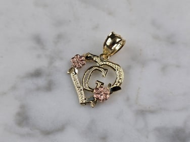 Womens 10K Yellow & Rose Gold Initial Letter " G "  Heart Pendant