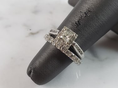 Womens Vintage Estate 14K White Gold Diamond Engagement Ring