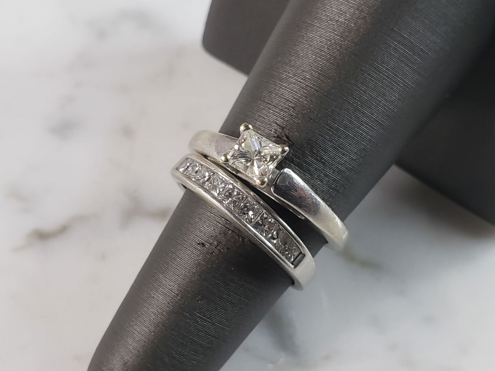 Womens Vintage Estate 14K White Gold Diamond Engagement Ring Set (1 of 5)