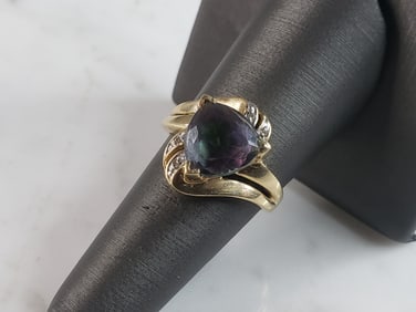 Womens Vintage Estate 10k Gold Mystic Topaz & Diamond Ring