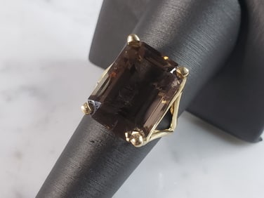 Womens Vintage Estate 14k Yellow Gold Smoky Quartz Ring