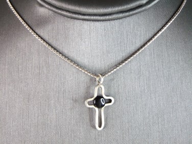 Womens Vintage Estate Sterling Silver Cross Necklace