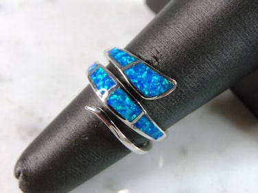 Womens Sterling Silver Modernist Opal Spiral Ring