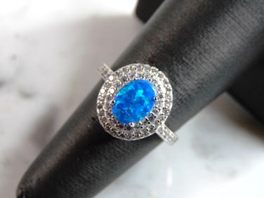 Womens Sterling Silver Modernist Opal Ring