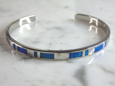 Womens Sterling Silver Modernist Opal Cuff Bracelet