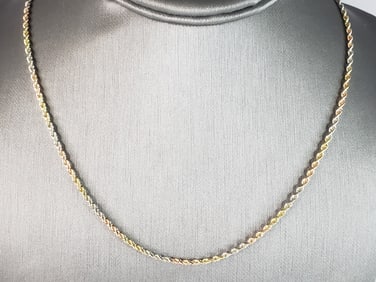 Womens Vintage Estate 14K Tri Colored Gold Rope Chain Necklace