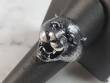 Mens  Sterling Silver Panther Cougar Head Ring