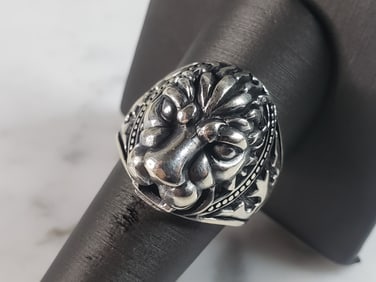 Mens Sterling Silver Lion Head Ring