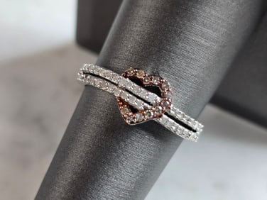 Womens Vintage Estate Sterling Silver Diamond Heart Ring