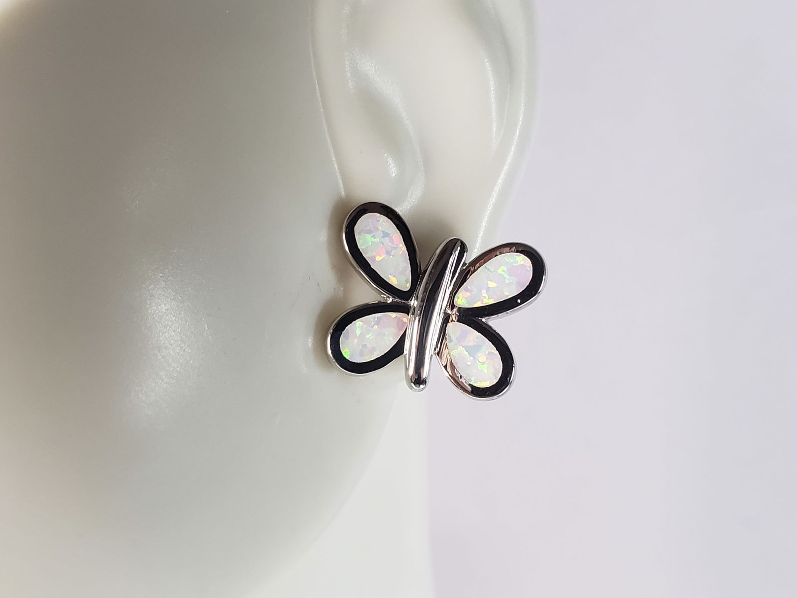 Womens Estate Sterling Silver Opal Butterfly Stud Earrings (1 of 4)