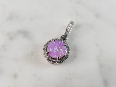 Womens Vintage Estate Sterling Silver Pink Opal Stone Pendant