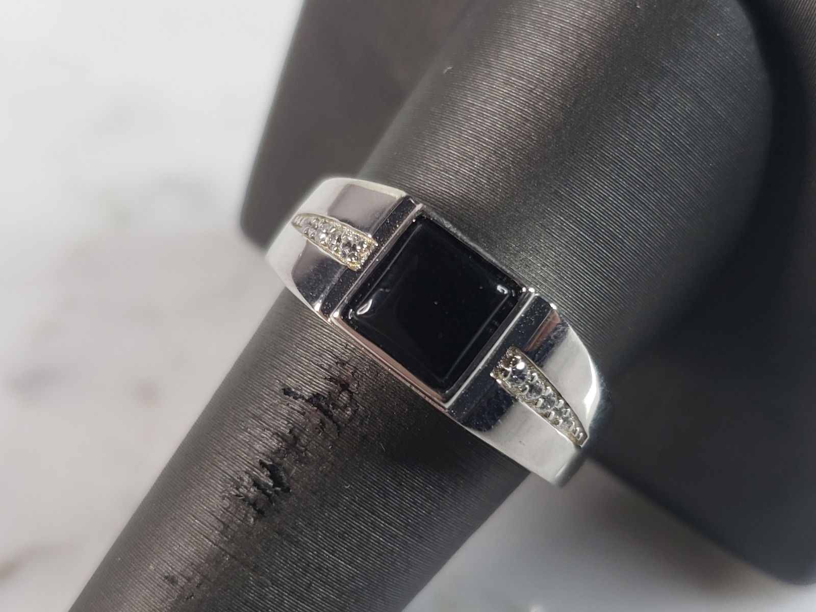 Mens Sterling Silver Modernist Onyx Ring (1 of 5)