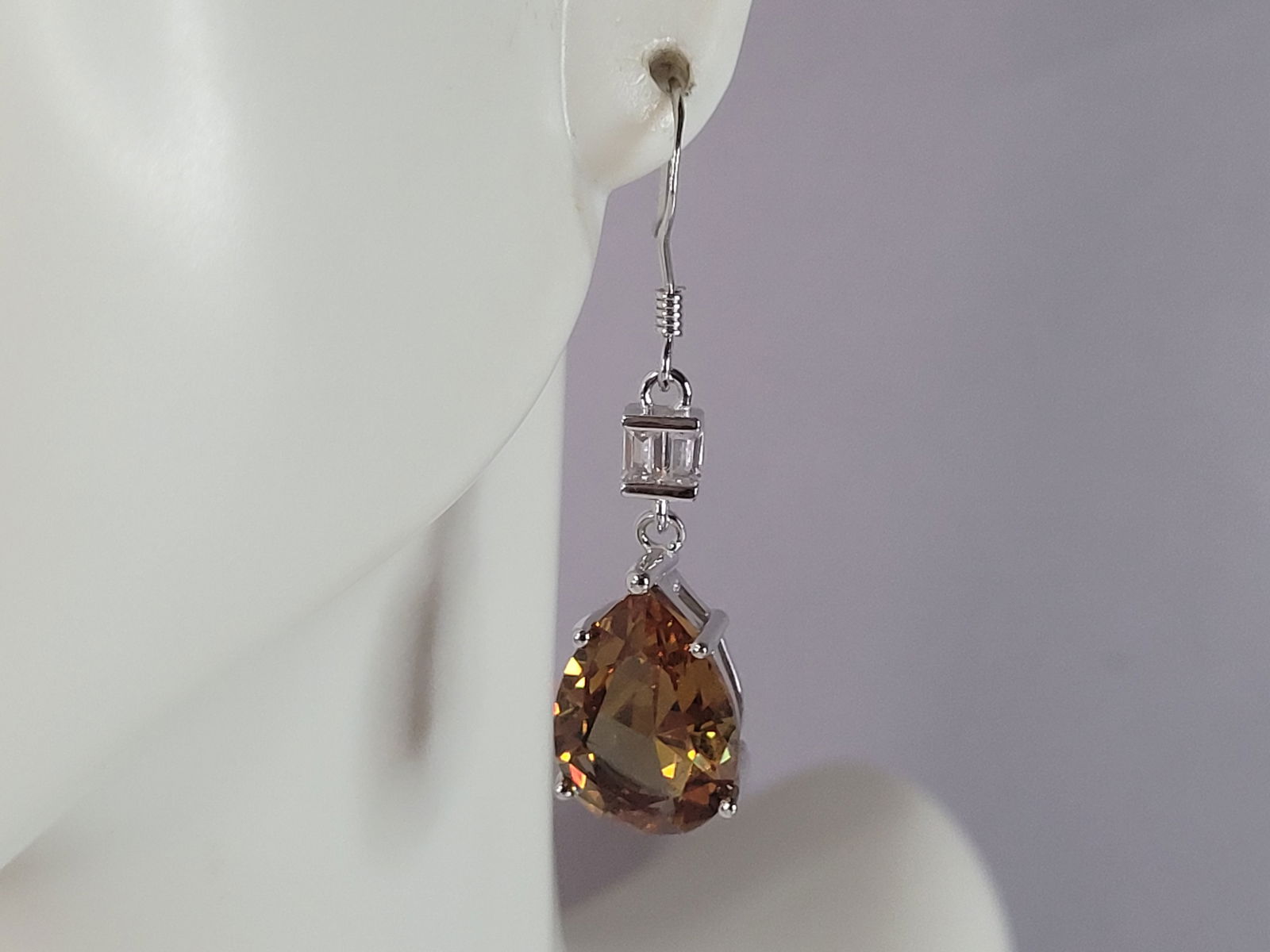 Womens Estate Sterling Silver Citrine Dangle Earrings (1 of 4)
