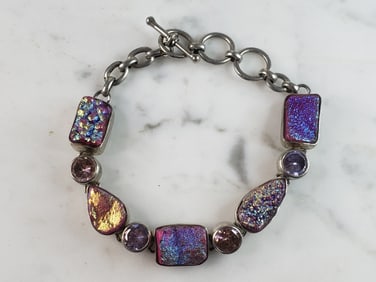 Womens Vintage Estate Sterling Silver Modernist Multi Stone Bracelet