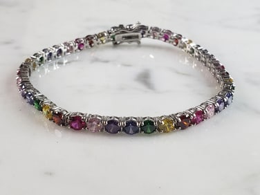 Womens Vintage Estate Sterling Silver Modernist Rainbow Bracelet