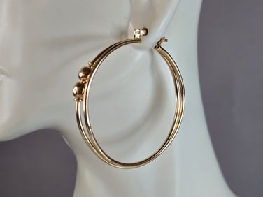 Pr Womens Vintage Estate 14K Yellow Gold Hoop Earrings