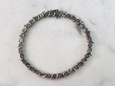 Womens Vintage Estate Sterling Silver Modernist CZ Bracelet
