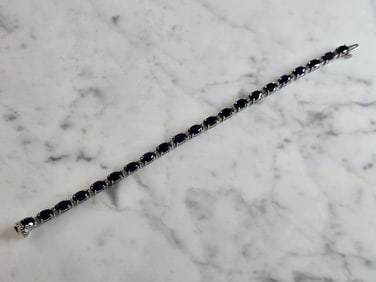 Womens Vintage Estate 14K White Gold Diamond & Sapphire Bracelet