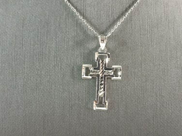 Womens Sterling Silver Religious Cross Pendant Necklace