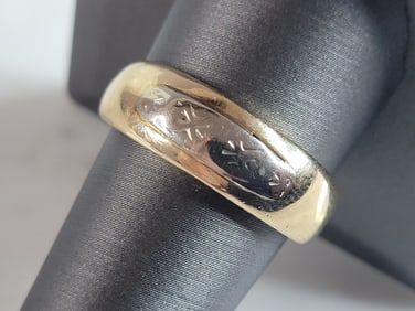 Mens Vintage Estate 14K White & Yellow Gold Ring,