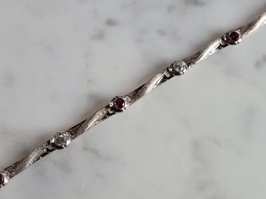 Womens Vintage Estate Sterling Silver Garnet CZ Bracelet