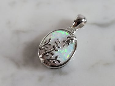 Womens Sterling Silver Opal Stone Pendant