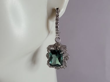 Womens Estate Sterling Silver Modernist CZ Earrings