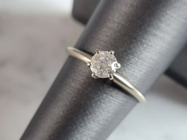 Womens Vintage Estate 14k White Gold Diamond Engagement Ring
