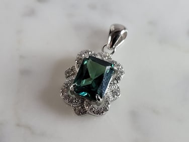 Womens Estate Sterling Silver Modernist CZ Pendant