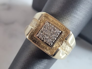 Mens Vintage Estate 14K Yellow Gold Diamond Ring