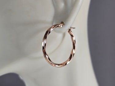 Womens Vintage Estate Sterling Silver Rose Gold Tone Hoop Earrings