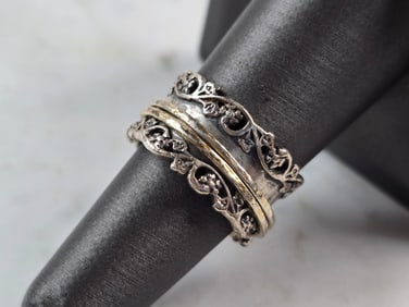 Womens Vintage Estate Sterling Silver Israel Fidget Ring