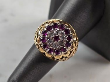 Womens Vintage Estate 10k Yellow Gold Diamond Amethyst Ring