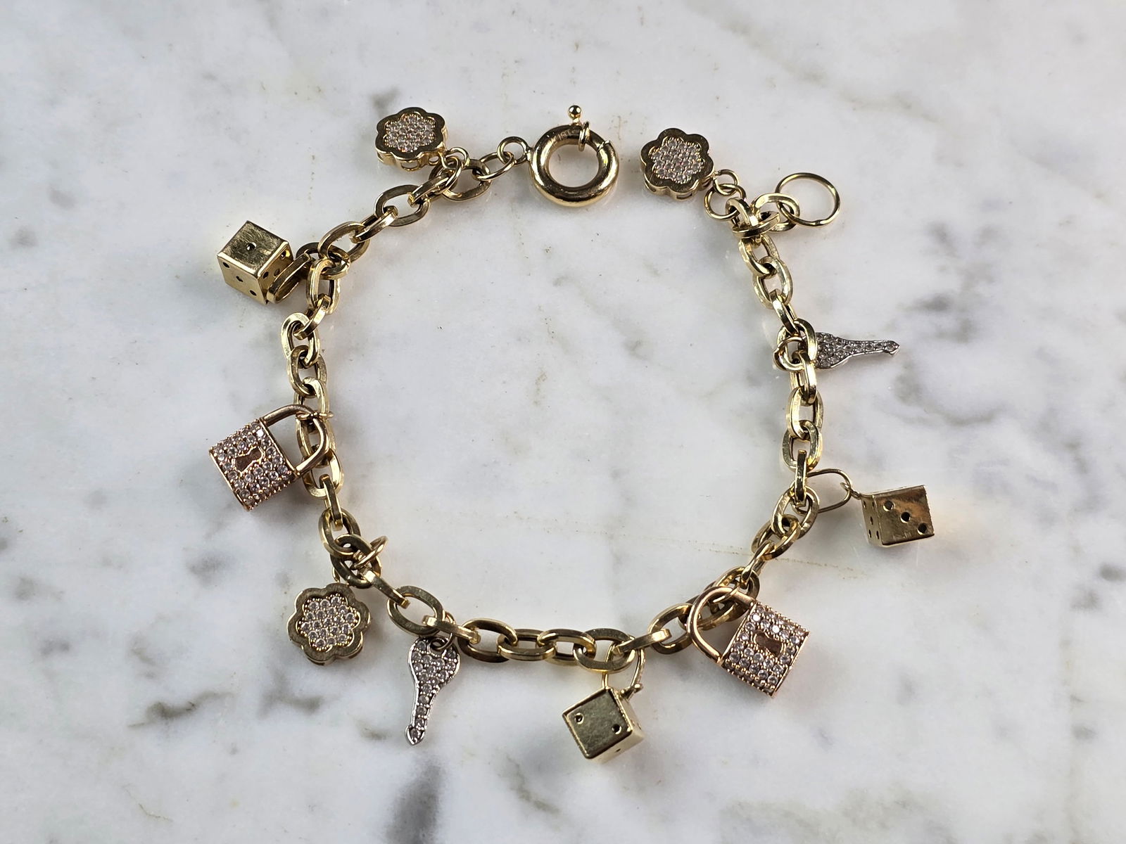 Womens Vintage Estate 14K Yellow Gold CZ Charm Bracelet (1 of 3)