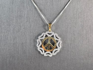 Womens Sterling Silver Gold Tone Peace Pendant Necklace