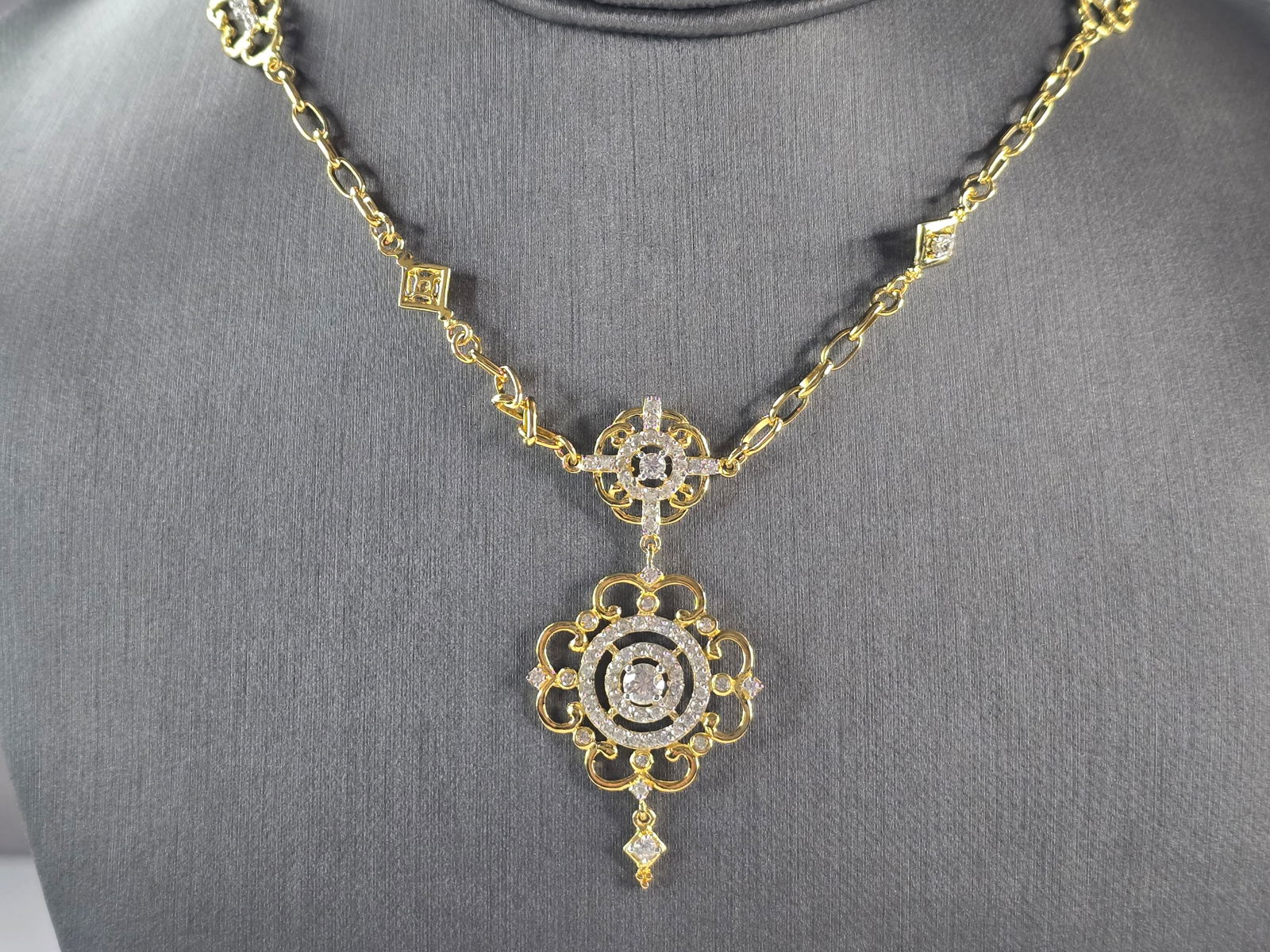 Womens Sterling Silver Gold Tone CZ Pendant Necklace (1 of 4)