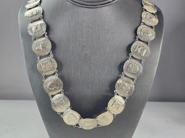 Womens Vintage Estate Sterling Silver Mayan Necklace
