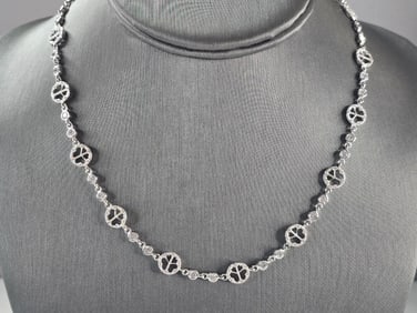 Womens Sterling Silver CZ Peace Symbol Necklace